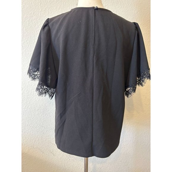 Women's Shein Black Pullover Top with Lace Short Sleeves Size Large - Picture 4 of 10